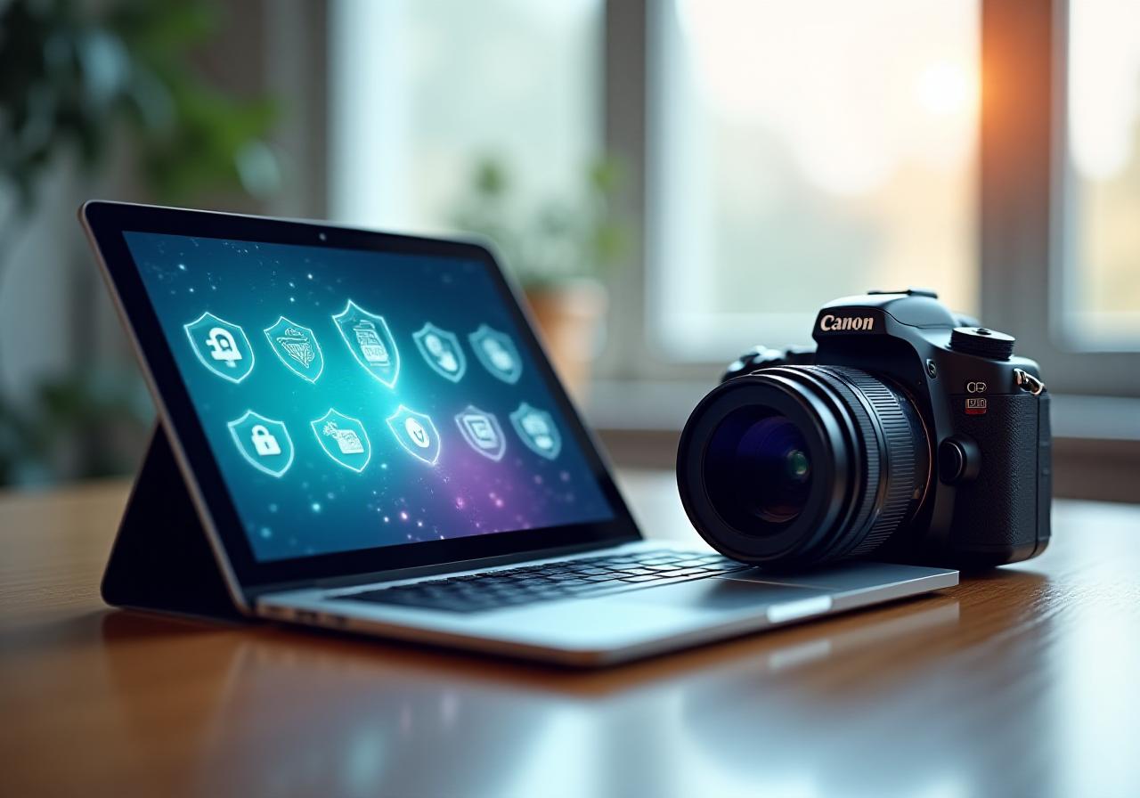 Secure camera equipment and digital protection concept