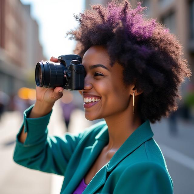 Photography student capturing a vibrant scene